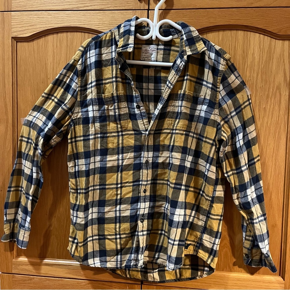 American Eagle Outfitters Men's Yellow Plaid Casual Button Down Shirt